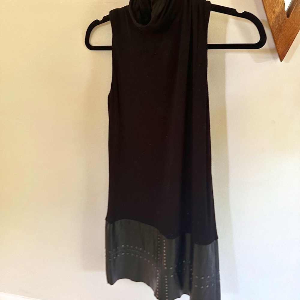 Bailey 44 Black Dress Turtleneck with Studded Leather Trim Size XS